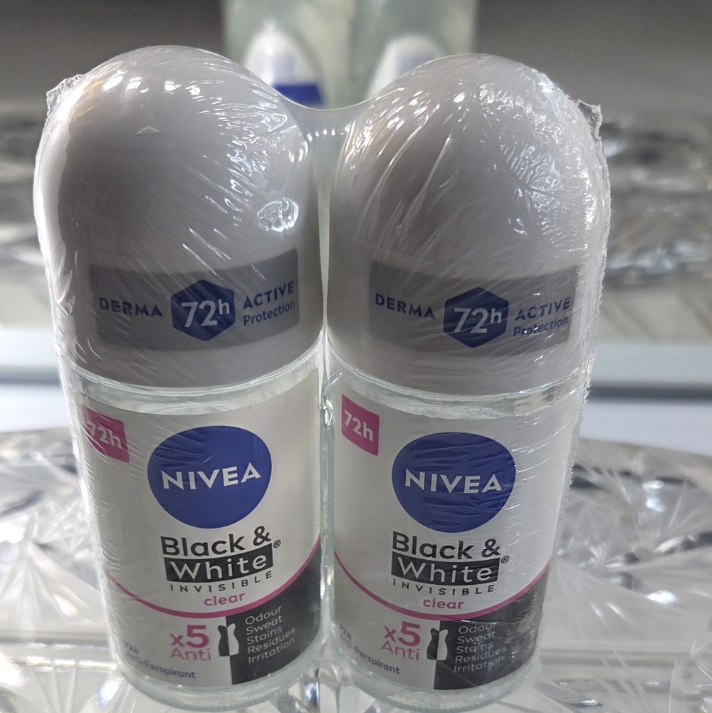 NIVEA Black & White Invisible Clear Roll On Antiperspirant 2 Pack SEALED